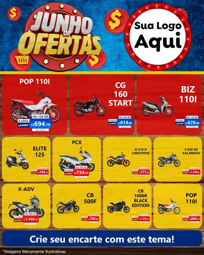 Modelo de Rede Social para Feed Instagram com o tema Junho de Ofertas para Concessionaria de Motos