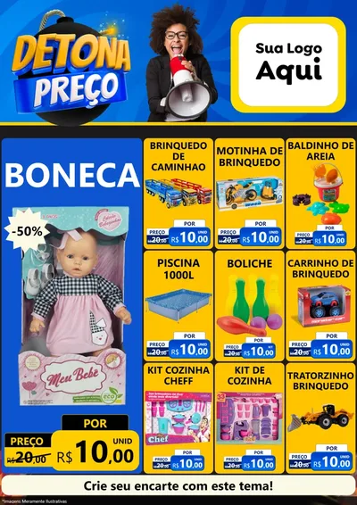 Modelo de Encarte para Encarte A4 Vertical com o tema Detona Preços para Brinquedos
