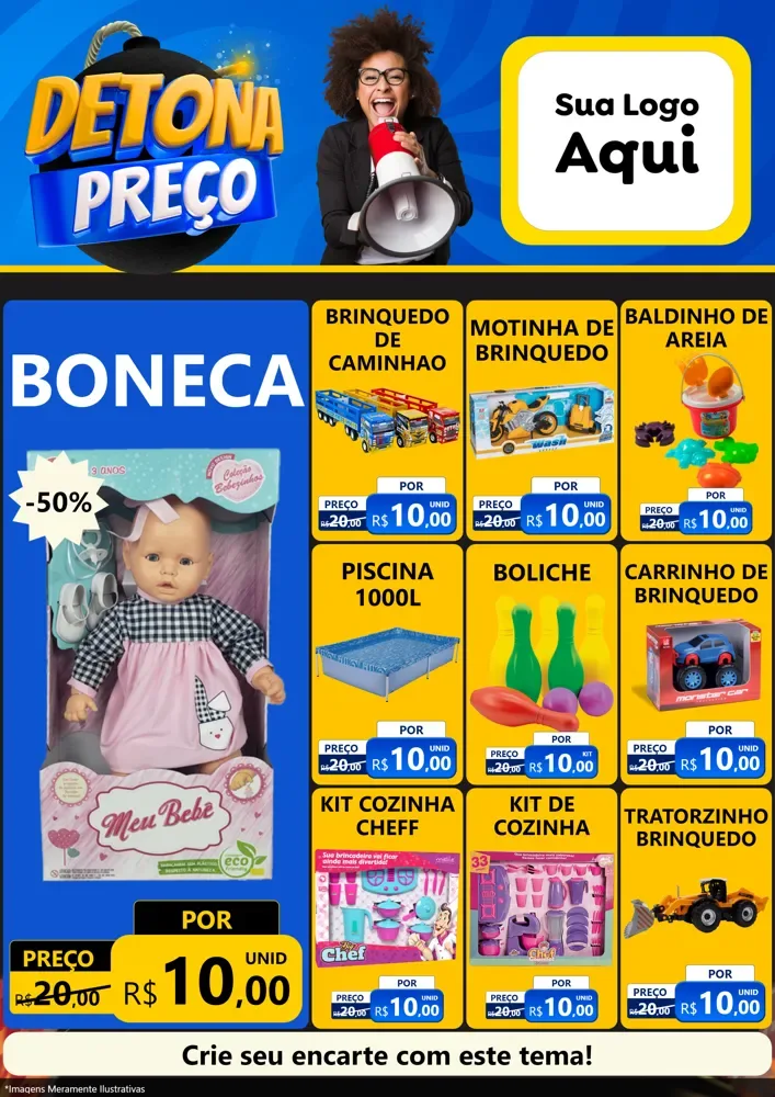 Modelo de Encarte para Encarte A4 Vertical com o tema Detona Preços para Brinquedos