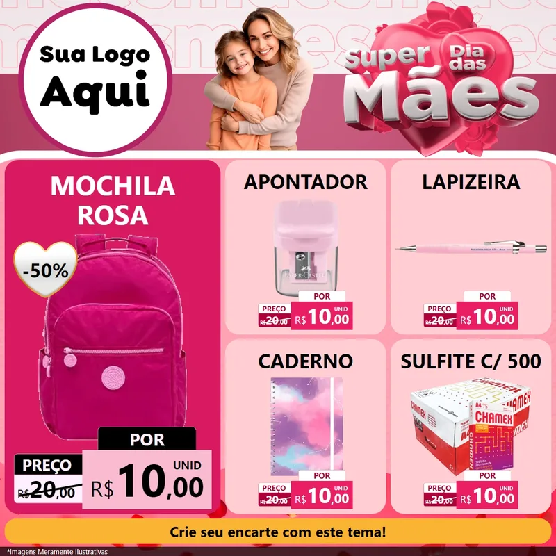 Modelo de Rede Social para Feed Facebook com o tema Super Dia Das Mães para Papelaria