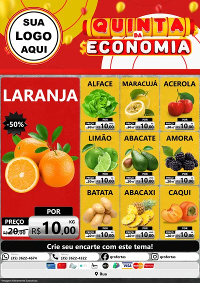 Modelo de Encarte para Encarte A4 Vertical com o tema Quinta da Economia para Hortifrúti