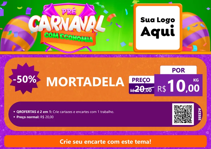 Modelo de Cartaz para Cartaz A4 Horizontal com o tema Pré-Carnaval Com Economia para Frios e Laticínios