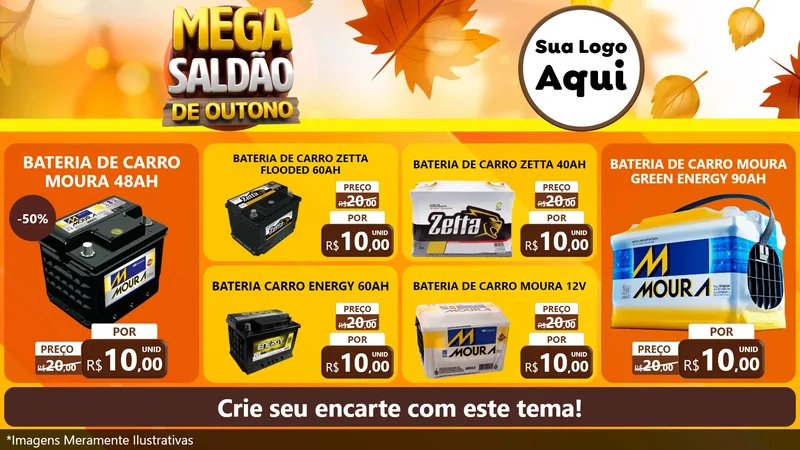 Modelo de TV para TV Horizontal com o tema Mega Saldão de Outono para Baterias Elétricas