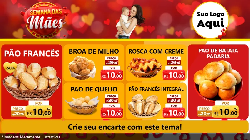 Modelo de TV para TV Horizontal com o tema Semana das Mães para Padaria