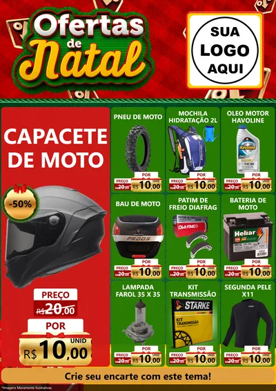 Modelo de Encarte para Encarte A4 Vertical com o tema Ofertas de Natal para Moto peças