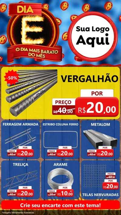 Modelo de Rede Social para Stories com o tema Dia E - O Dia Mais Barato Do Mês para Ferragens