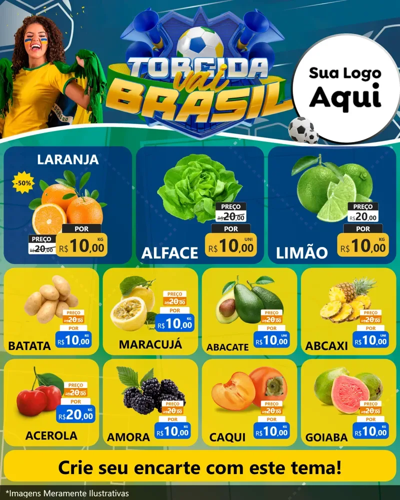 Modelo de Rede Social para Feed Instagram com o tema Torcida Vai Brasil - Copa para Hortifrúti
