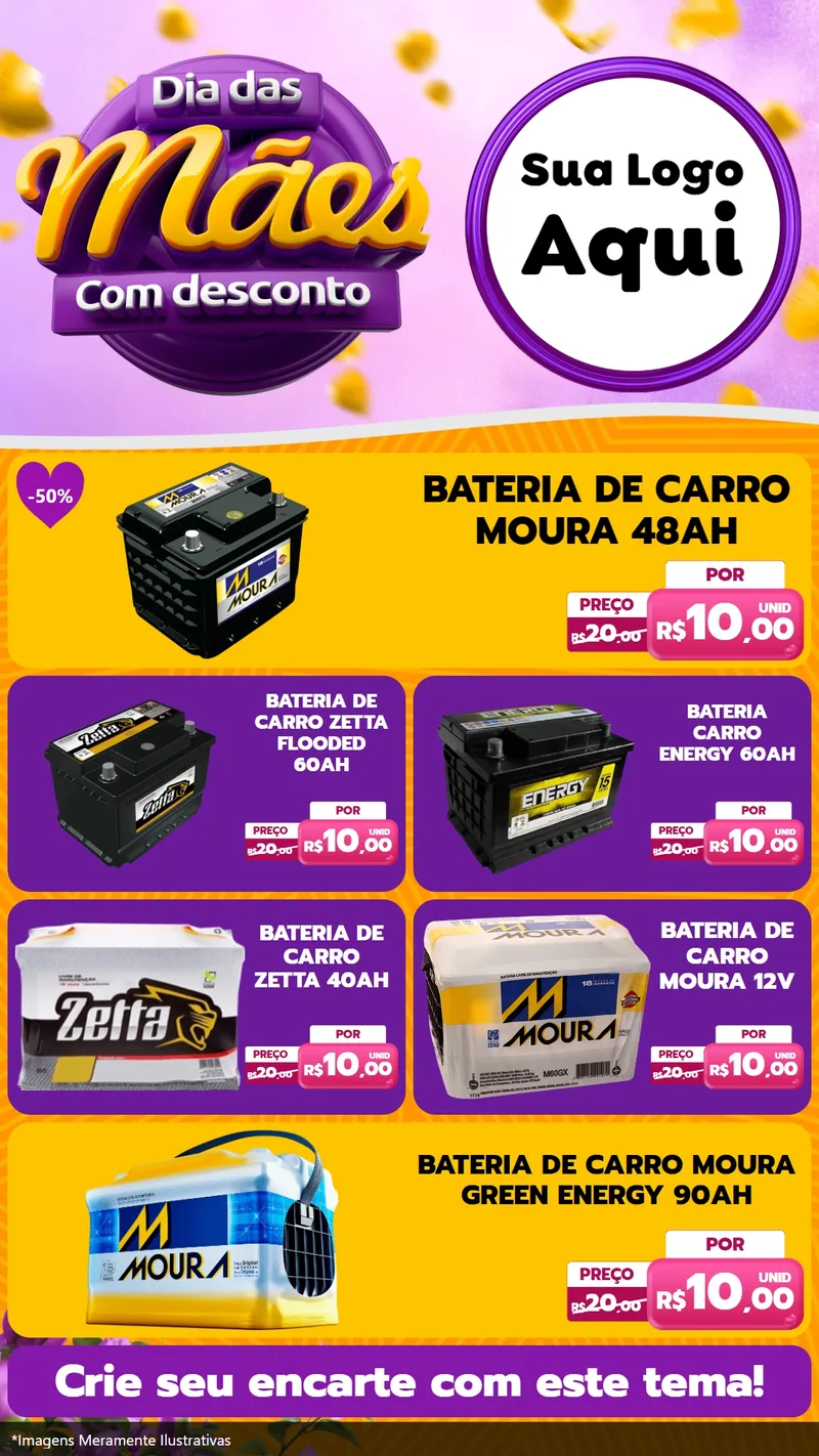 Modelo de TV para TV Vertical com o tema Dia das Mães com Desconto para Baterias Elétricas