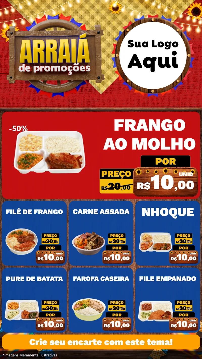 Modelo de Rede Social para Stories com o tema Arraiá de Promoções para Restaurante