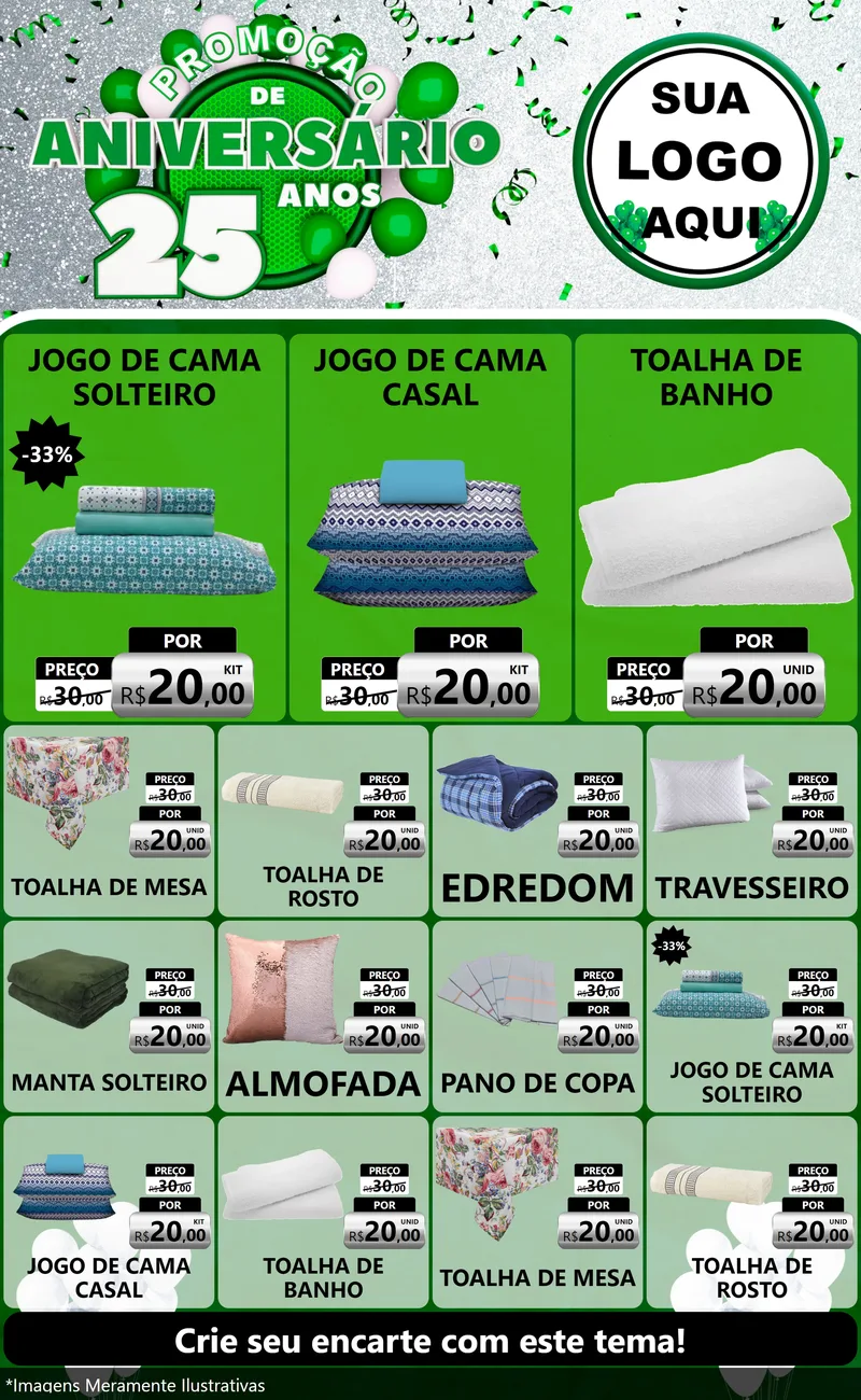Modelo de Encarte para Encarte Grande com o tema Promoção de Aniversário - 25 Anos para Cama, Mesa e Banho