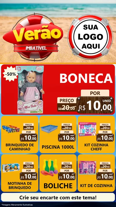 Modelo de Rede Social para Stories com o tema Verão Imbatível para Brinquedos