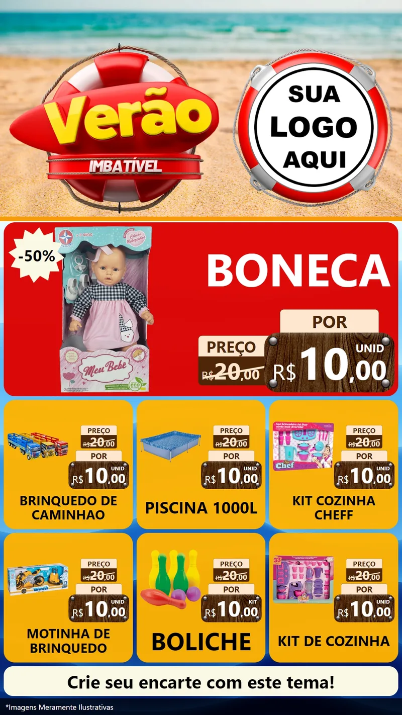 Modelo de Rede Social para Stories com o tema Verão Imbatível para Brinquedos