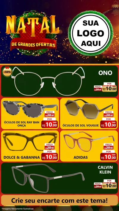 Modelo de TV para TV Vertical com o tema Natal de Grandes Ofertas para Óticas