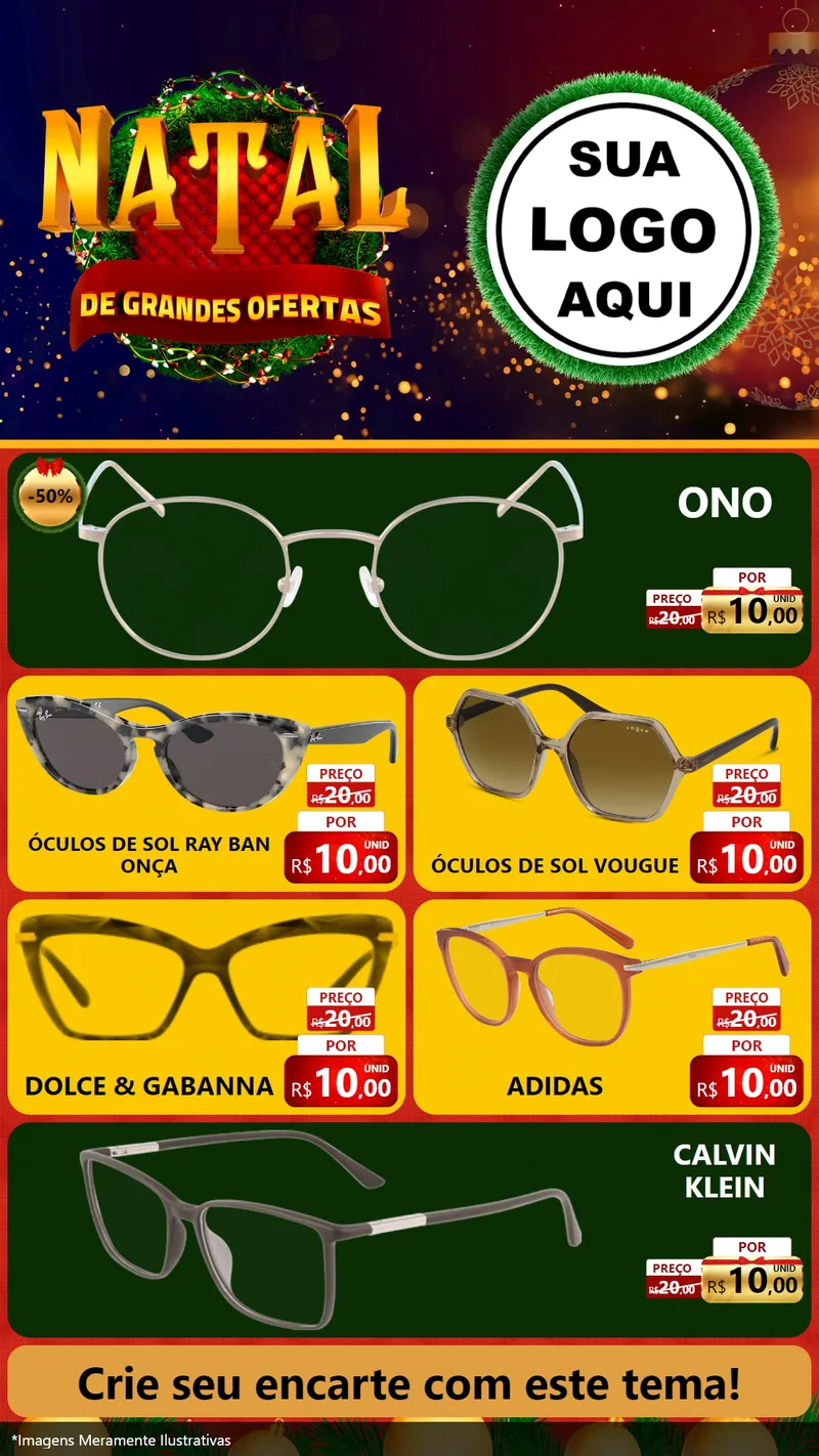 Modelo de TV para TV Vertical com o tema Natal de Grandes Ofertas para Óticas