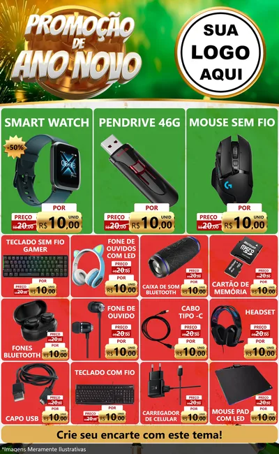 Modelo de Encarte para Encarte Grande com o tema Promoção de Ano Novo para Informática