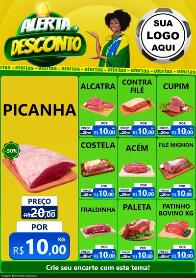 Modelo de Encarte para Encarte A4 Vertical com o tema Alerta de Desconto para Açougue