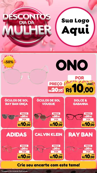 Modelo de Rede Social para Stories com o tema Descontos Dia da Mulher para Óticas