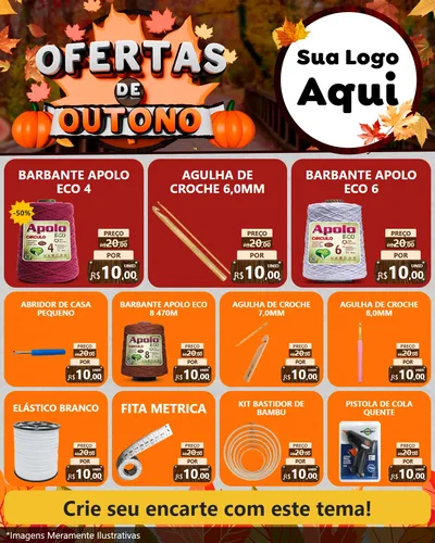 Modelo de Rede Social para Feed Instagram com o tema Ofertas de Outono para Armarinho e Aviamentos