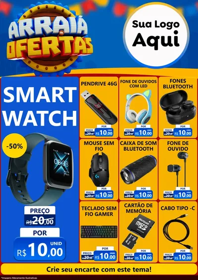 Modelo de Encarte para Encarte A4 Vertical com o tema Arraiá de Ofertas - Junina para Informática