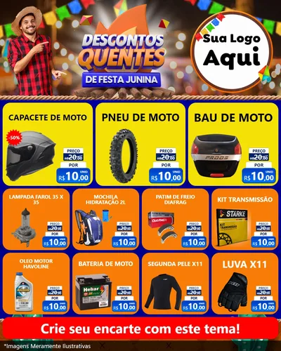 Modelo de Rede Social para Feed Instagram com o tema Descontos Quentes de Festa Junina para Moto peças