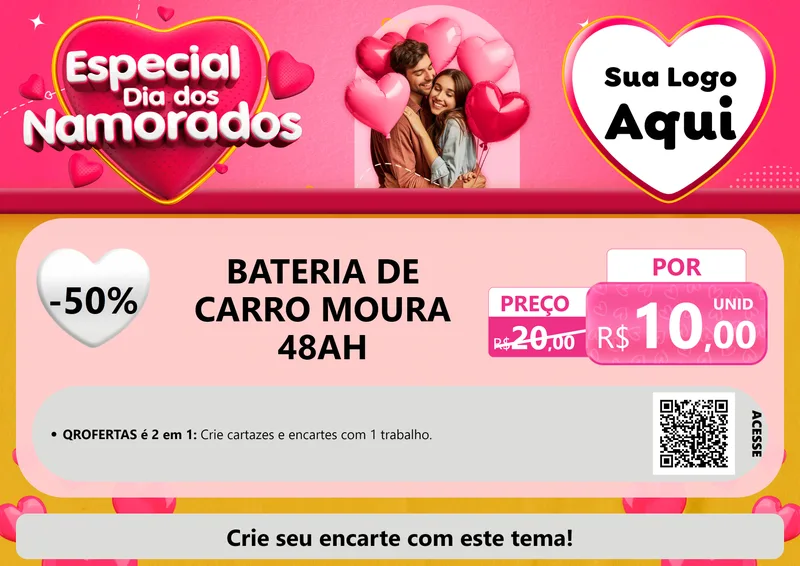 Modelo de Cartaz para Cartaz A4 Horizontal com o tema Especial Dia dos Namorados para Baterias Elétricas