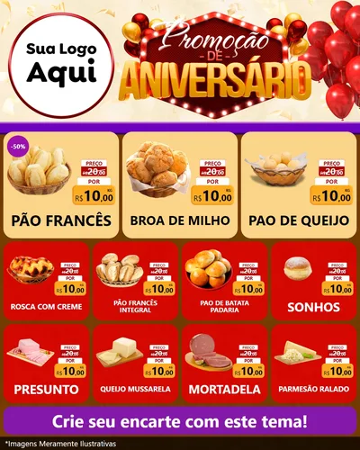 Modelo de Rede Social para Feed Instagram com o tema Promoção de Aniversário para Padaria
