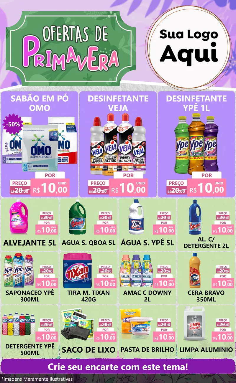 Modelo de Encarte para Encarte Grande com o tema Ofertas de Primavera para Produtos de Limpeza
