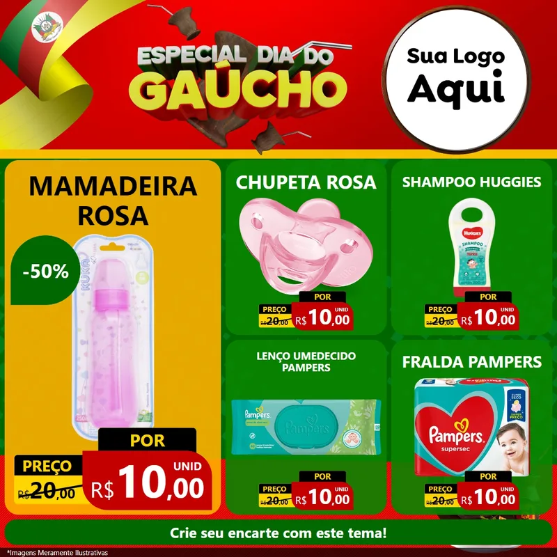 Modelo de Rede Social para Feed Facebook com o tema Especial Dia do Gaúcho para Bebês