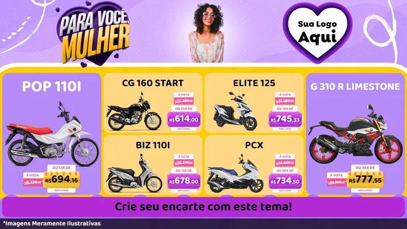 Modelo de TV para TV Horizontal com o tema Para Você, Mulher para Concessionaria de Motos