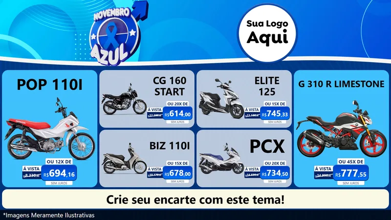 Modelo de TV para TV Horizontal com o tema Novembro Azul para Concessionaria de Motos