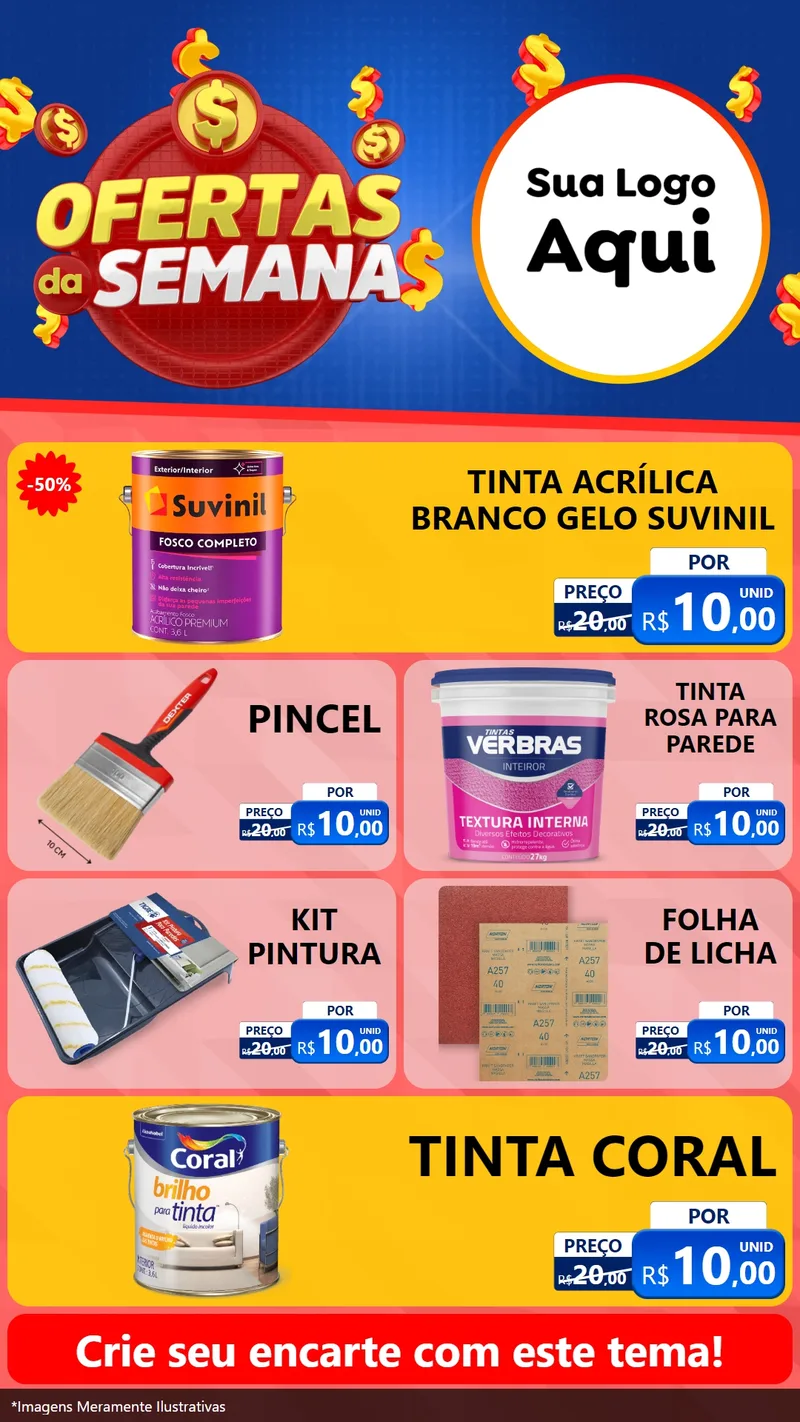 Modelo de TV para TV Vertical com o tema Ofertas Da Semana para Tintas e Ferramentas