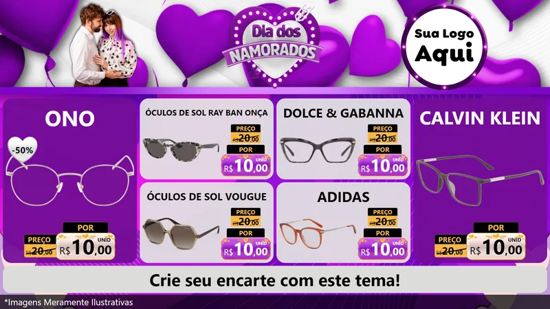 Modelo de TV para TV Horizontal com o tema Dia dos Namorados para Óticas