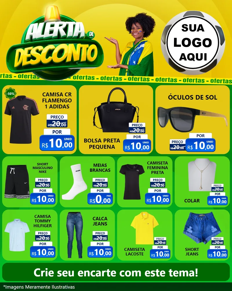 Modelo de Rede Social para Feed Instagram com o tema Alerta de Desconto para Roupas e acessórios