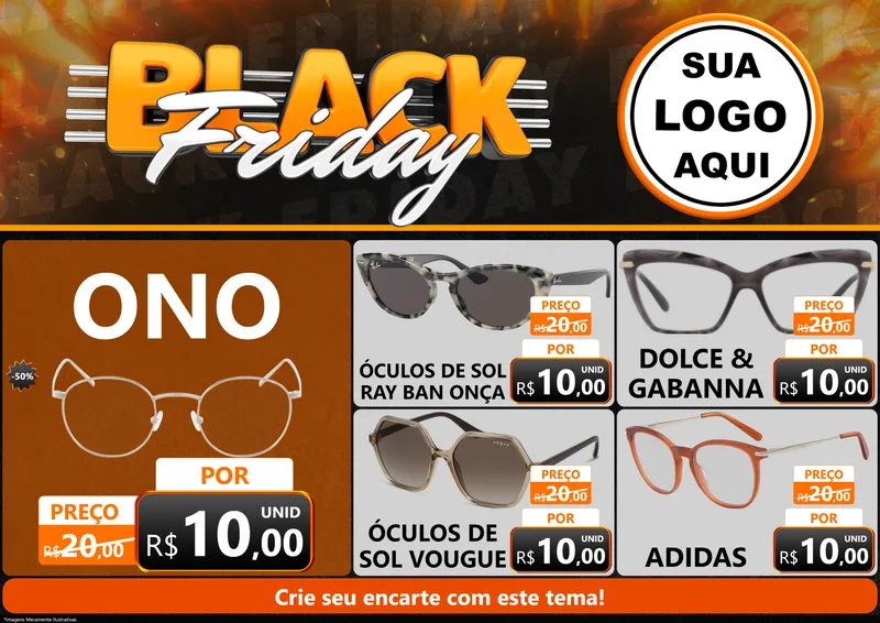 Modelo de Encarte para Encarte A4 Horizontal com o tema Black Friday para Óticas