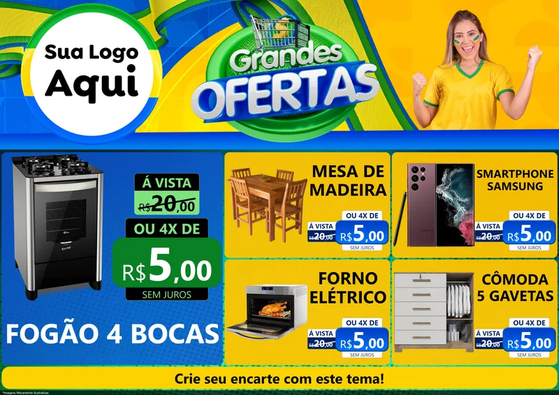 Modelo de Encarte para Encarte A4 Horizontal com o tema Grandes Ofertas para Móveis e Eletro