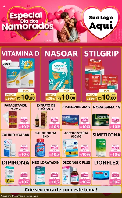 Modelo de Encarte para Encarte Grande com o tema Especial Dia dos Namorados para Farmácia