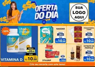 Modelo de Encarte para Encarte A4 Horizontal com o tema Oferta do Dia para Farmácia