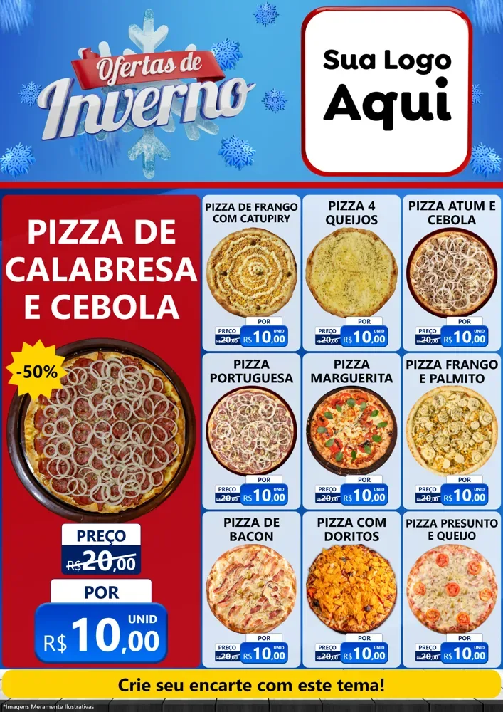 Modelo de Encarte para Encarte A4 Vertical com o tema Ofertas de Inverno para Pizzaria