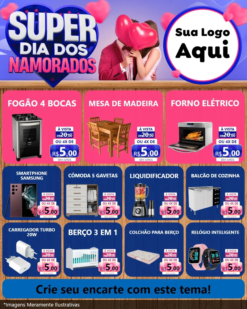 Modelo de Rede Social para Feed Instagram com o tema Super Dia dos Namorados para Móveis e Eletro