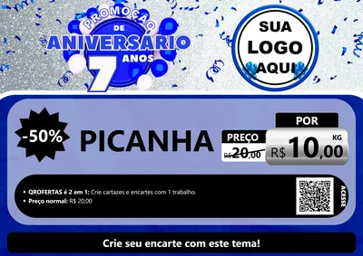 Modelo de Cartaz para Cartaz A4 Horizontal com o tema Promoção de Aniversário - 7 Anos para Açougue
