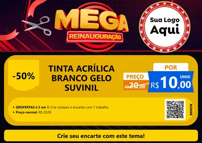 Modelo de Cartaz para Cartaz A4 Horizontal com o tema Mega Reinauguração para Tintas e Ferramentas
