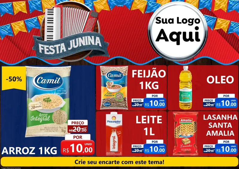 Modelo de Encarte para Encarte A4 Horizontal com o tema Festa Junina para Supermercado