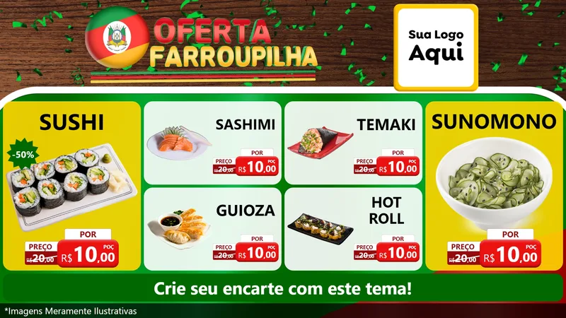 Modelo de TV para TV Horizontal com o tema Oferta Farroupilha para Comida japonesa