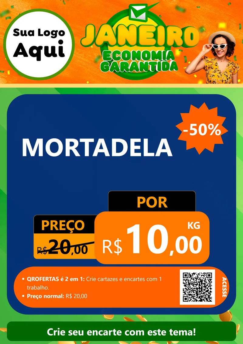 Modelo de Cartaz para Cartaz A4 Vertical com o tema Janeiro - Economia Garantida para Frios e Laticínios