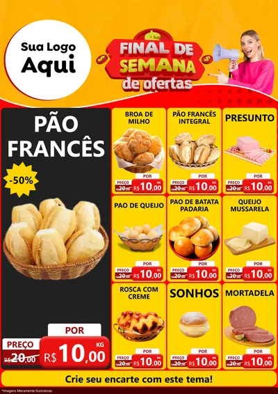 Modelo de Encarte para Encarte A4 Vertical com o tema Final de Semana de Ofertas para Padaria