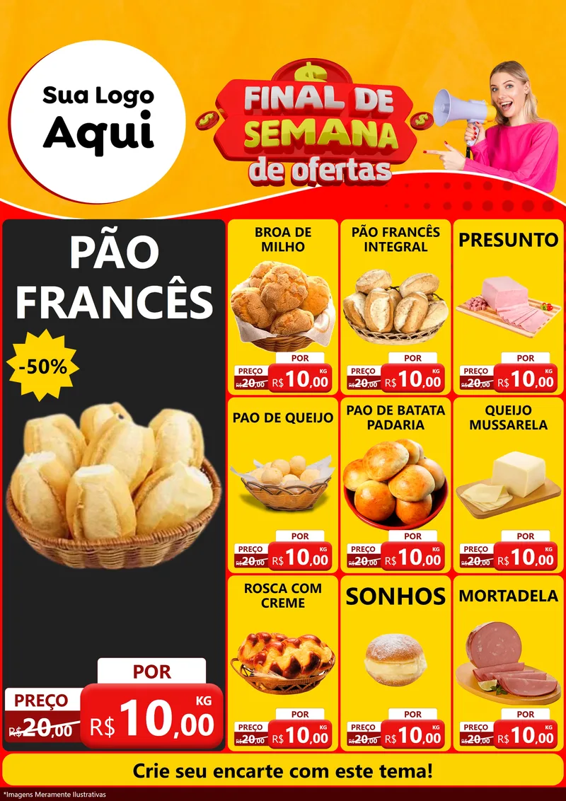 Modelo de Encarte para Encarte A4 Vertical com o tema Final de Semana de Ofertas para Padaria