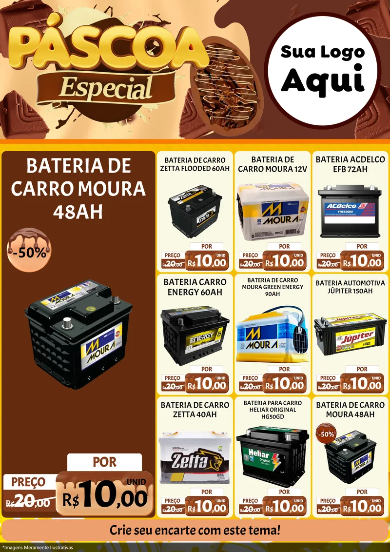 Modelo de Encarte para Encarte A4 Vertical com o tema Páscoa Especial para Baterias Elétricas