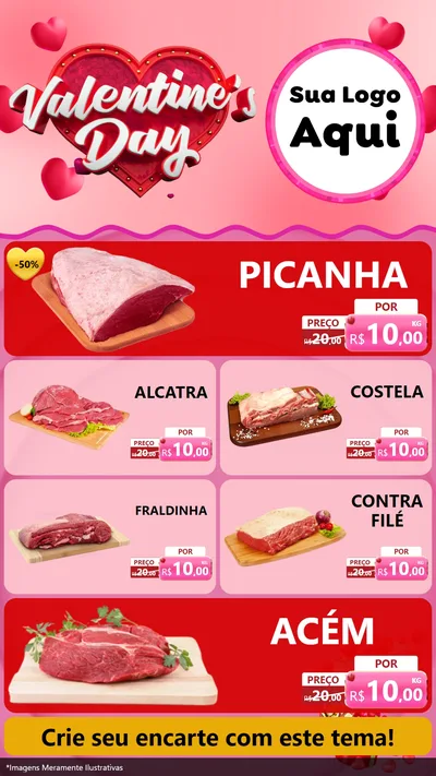 Modelo de TV para TV Vertical com o tema Valentine's Day para Açougue
