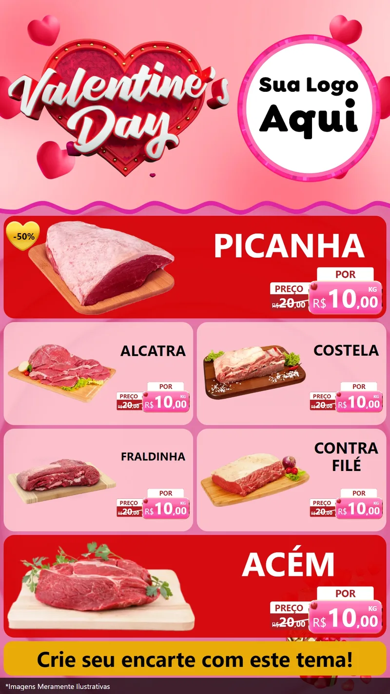Modelo de TV para TV Vertical com o tema Valentine's Day para Açougue