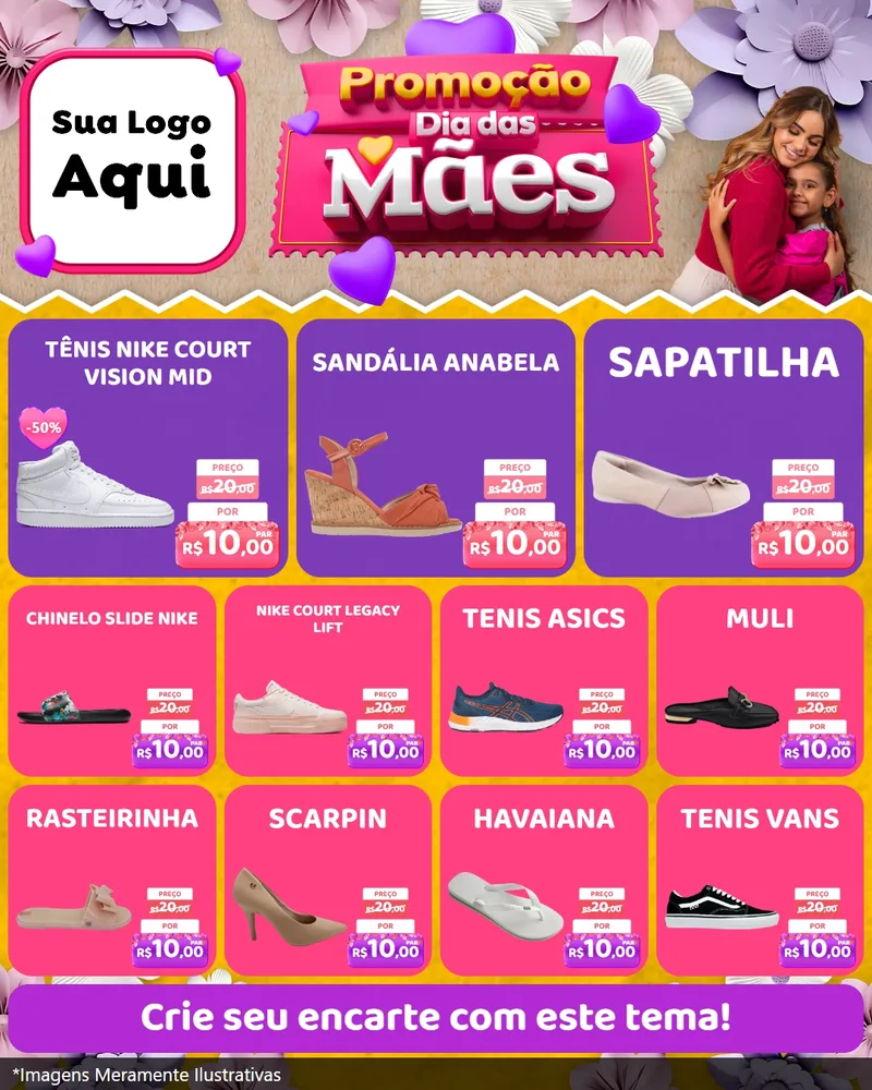 Modelo de Rede Social para Feed Instagram com o tema Promoção Dia das Mães para Calçados